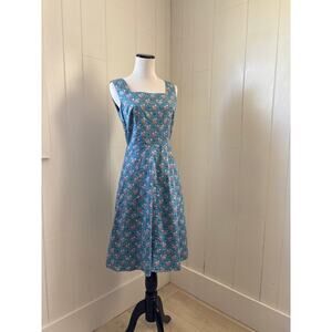 Circus Blue Ditzy Print Retro Fit & Flare Midi Dress, UK Size 8